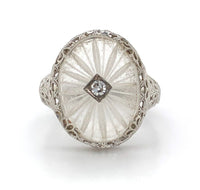 14k Gold Genuine Natural Oval Rock Crystal Quartz Filigree Ring w/Diamond #J5932
