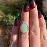 14k Gold Australian Genuine Natural Opal and Diamond Ring Size 4.25 (#J6349)