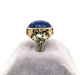 Arts and Crafts 14k Gold Genuine Natural Lapis Ring Applied Leaves (#J5414)