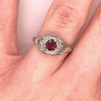 Filigree 18k White Gold Art Deco .52ct Genuine Natural Ruby Ring (#J4841)