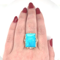 10k Gold Large 9.91ct Genuine Natural Turquoise and Diamond Men's Ring (#J6134)