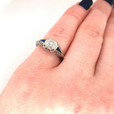 18k White Gold Art Deco .05ct Diamond Filigree Ring (#J5349)