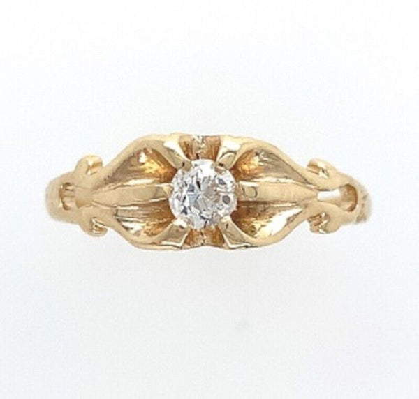 14k Gold Victorian Genuine Natural Diamond Baby Ring w/ Belcher Setting (#J5846)