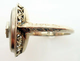 14k Gold Art Deco Filigree Genuine Natural Rock Crystal Ring w/Diamond (#J2861)