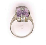 Art Deco 14k Gold Filigree Genuine Natural Amethyst and Diamond Ring (#J4845)