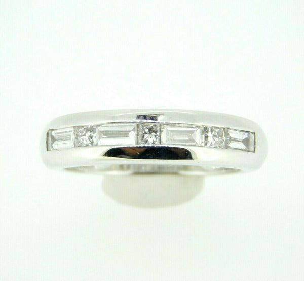 18k White Gold Ring with Round and Baguette Genuine Natural Diamonds (#J777)