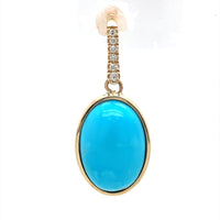 14k Yellow Gold 8.76ct Genuine Natural Turquoise and Diamond Earrings (#J6116)