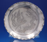 Chinese Export Sterling Silver Serving Plate Footed Dragon & Phoenix (#6924)