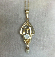 10k Yellow Gold Blue Flash Moonstone Lavaliere Pendant (#J5314)
