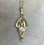 10k Yellow Gold Blue Flash Moonstone Lavaliere Pendant (#J5314)