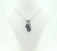 14k White Gold Blue Genuine Natural Sapphire and Diamond Flower Pendant (#J4410)