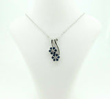 14k White Gold Blue Genuine Natural Sapphire and Diamond Flower Pendant (#J4410)