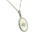 14k White Gold Genuine Natural Rock Crystal Quartz and Diamond Necklace (#J5366)