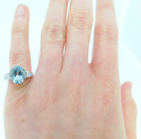 Platinum 6.41ct Genuine Natural Aquamarine Ring with 1/2ct Diamonds (#J4138)