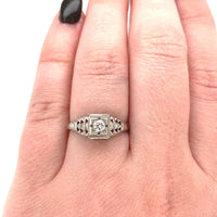 18k White Gold Filigree Genuine Natural Diamond Ring Chevron Like Design #J5946