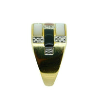 10k Yellow Gold Ring with Mother of Pearl and Onyx Inlay with Diamond (#J4588)