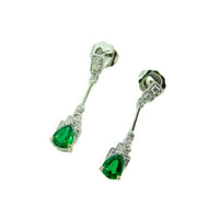 18k White Gold Genuine Natural Emerald and Diamond Drop Earrings (#J4709)