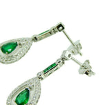 18k White Gold Genuine Natural Emerald and Diamond Deco Style Earrings (#J4716)