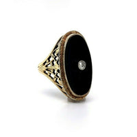 14k Yellow Gold Filigree Genuine Natural Black Onyx Ring (#J5446)