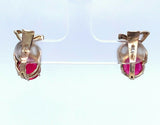 Vintage 14k Yellow Gold Synthetic Ruby and Diamond Earrings (#J5142)