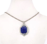 10k White Gold Art Deco Genuine Natural Lapis Lazuli Pendant Jewelry (#J5317)