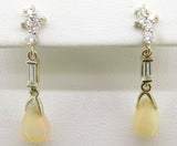 14k Gold Briolette Genuine Natural Opal Earrings with Twelve Diamonds (#J4079)