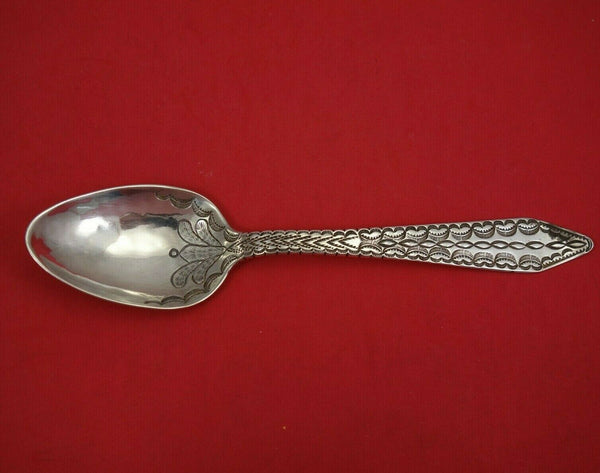 Mexican Sterling Silver Serving Spoon Handwrought Chased Feather Pattern 8 7/8"