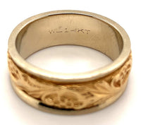 14k White Gold Band with Yellow Gold Floral Accent Wedding Jewelry (#J5874)