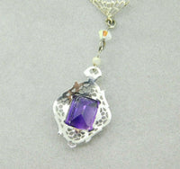 14k White Gold Filigree 3.05ct Amethyst Pendant (#J1736)