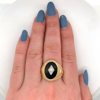 14k Yellow Gold Men's Genuine Natural Black Onyx and Diamond Ring (#J5550)