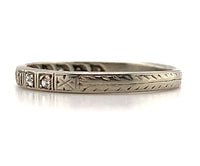 18k White Gold Hand Engraved Diamond Wedding Band Ring Jewelry Size 5.5 (#J5880)