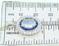 14k Gold Genuine Natural Moonstone Sapphire and Diamond Halo Pendant (#J4211)