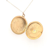 14k Gold Victorian Round Locket w/ Genuine Natural Diamond on 14k Chain (#J6520)