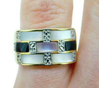 10k Yellow Gold Ring with Mother of Pearl and Onyx Inlay with Diamond (#J4588)