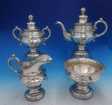 Marquand and Co Coin Silver Tea Set 4pc Leaf Bead Border Flower Finials (#3981)