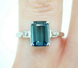 Platinum 2.07ct Teal Genuine Natural Tourmaline and Diamond Ring (#J5111)