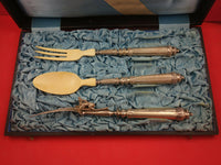 French Sterling Silver 3pc Set Salad Serving & Carving Fork w/ Elk Original Box