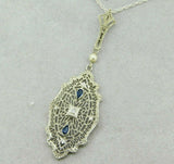 Art Deco 10k White Gold Filigree Diamond Pendant (#J4675)