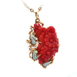 14k Yellow Gold Carved Coral and Pearl Pendant Flowers (#J5459)