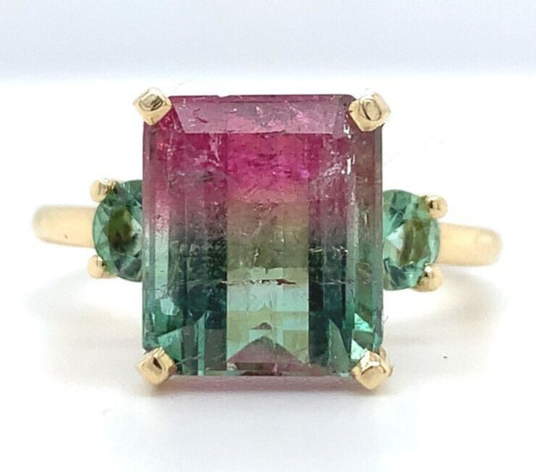 14k Gold 5.25 Carat Bi-Color Watermelon Genuine Natural Tourmaline Ring (#J6531)