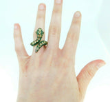 14k Yellow Gold Genuine Natural Peridot Snake Ring (#J4497)