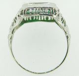 Art Deco 14K Gold Filigree Genuine Natural Chrysoprase Ring with Diamond #J4306