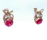 Vintage 14k Yellow Gold Synthetic Ruby and Diamond Earrings (#J5142)