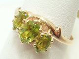 Victorian 10k Gold Ring with Three Oval Genuine Natural Peridots (#J2546)
