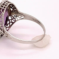 Art Deco 14k White Gold Filigree Amethyst Ring with Seed Pearls (#J4827)