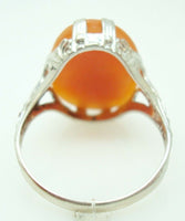 10K Gold Art Deco Oval Genuine Natural Cameo Ring with Woman'S Profile (#J2889)