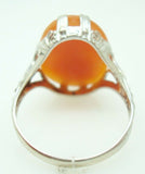 10K Gold Art Deco Oval Genuine Natural Cameo Ring with Woman'S Profile (#J2889)