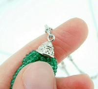 14k Gold Genuine Diamond Tassel Necklace with 18 Carats Emerald Beads (#J4480)