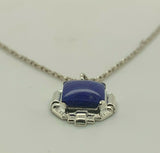 10k White Gold Art Deco Genuine Natural Lapis Lazuli Pendant (#J5317)