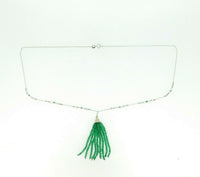 14k Gold Genuine Diamond Tassel Necklace with 18 Carats Emerald Beads (#J4480)